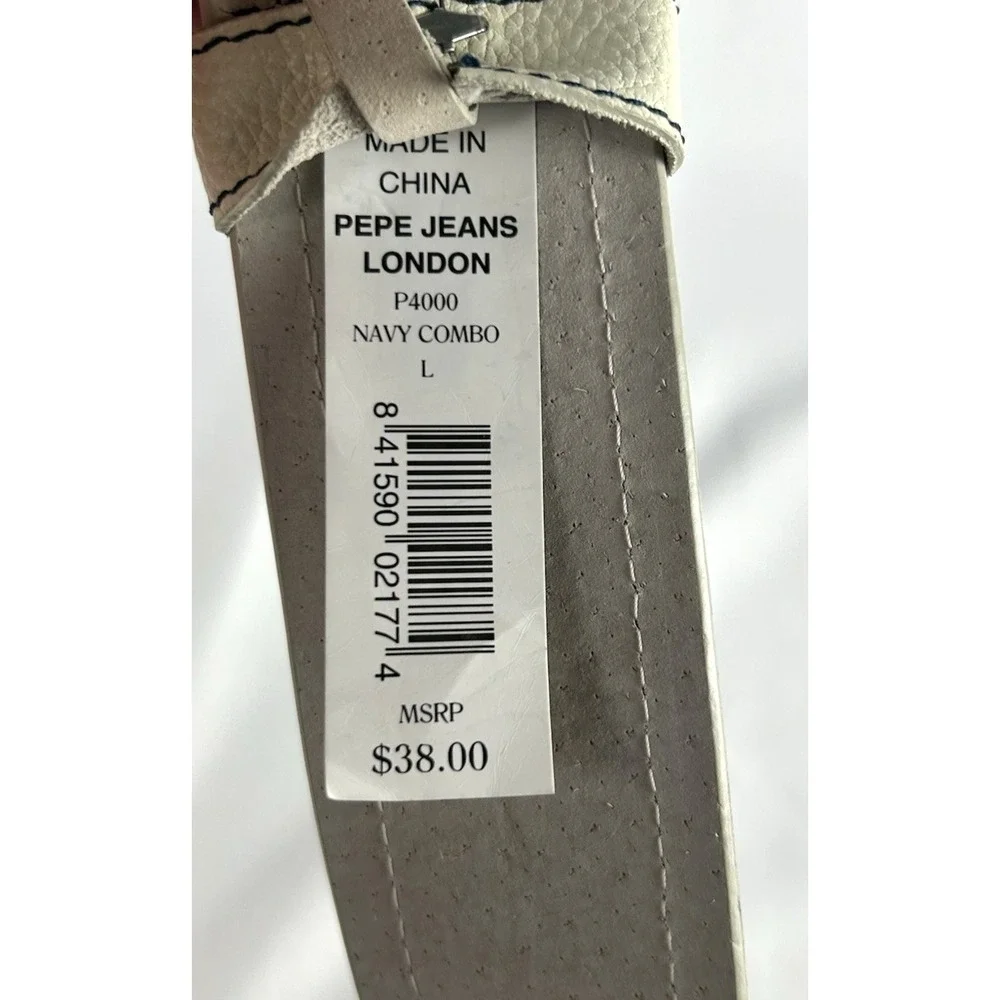 Unworn Vtg Pepe Jeans Blue White Logo Leather Belt Womens Sz L Spellout Y2K 90s